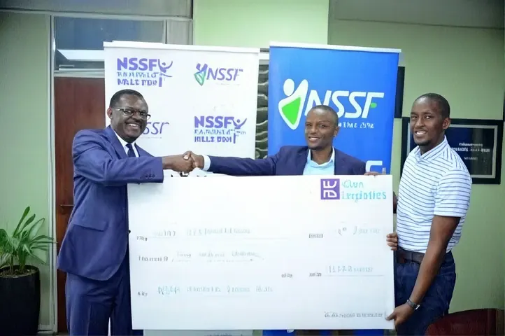 Klan Logistics presenting a partnership cheque to NSSF
