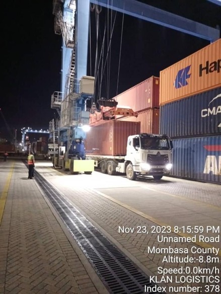 Klan Logistics truck handling cross-border container cargo at Mombasa port