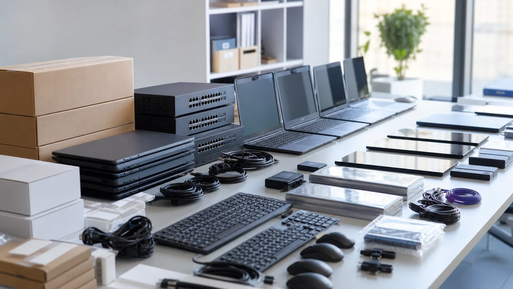 Enterprise IT supplies including laptops, network equipment, tablets, and accessories